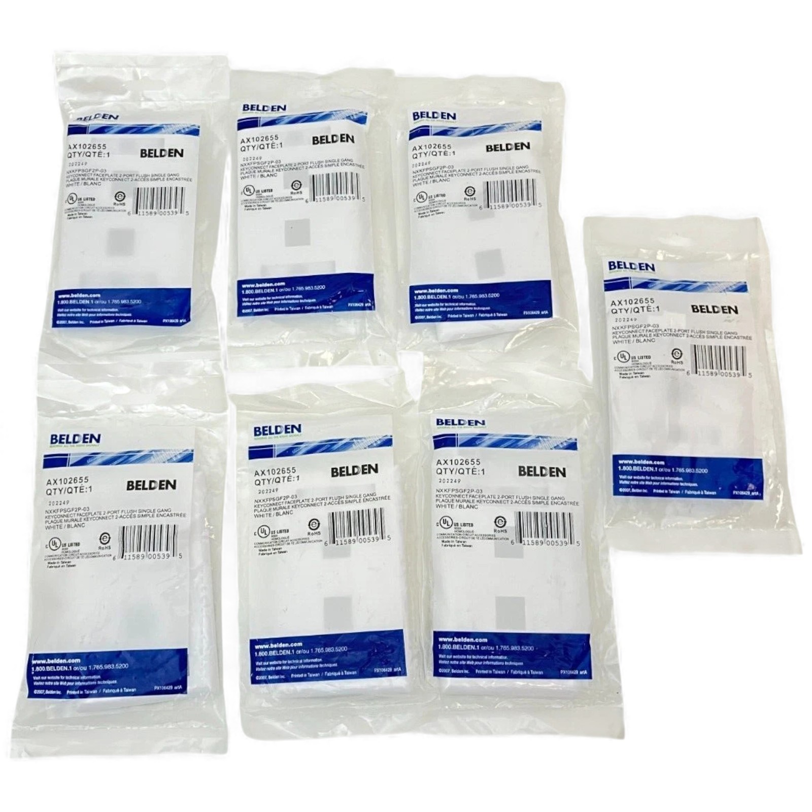 Lot of 7 Belden Faceplates Keyconnect 2-Port White with Id Window AX102655