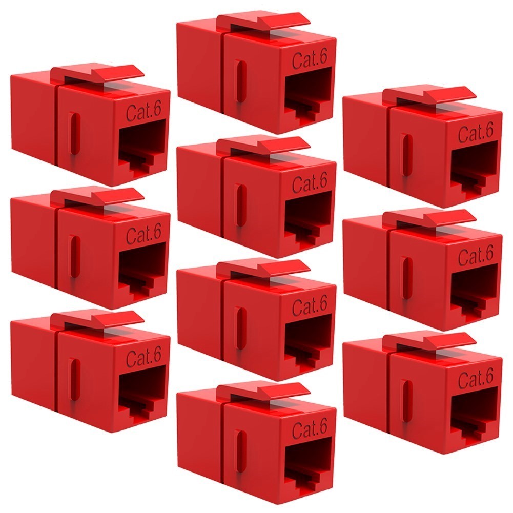 10x Cat6 RJ-45 F/F Ethernet Coupler Joiner Snap-In Jack Keystone Wall Plate Red