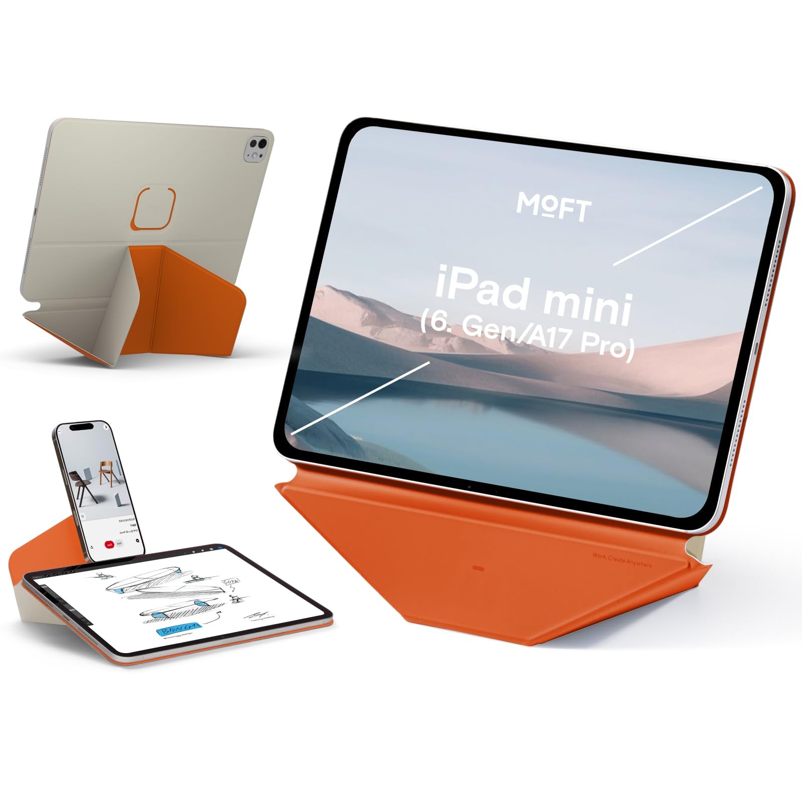 MOFT Dynamic Folio Stand iPad mini 6th 7th Gen A15 A17 Pro Orange Beige Case