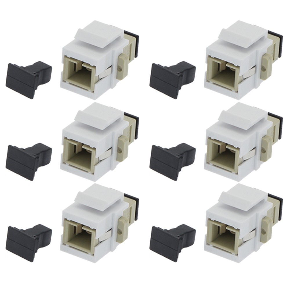 6 Pcs SC UPC Fiber Optic Simplex Multi Mode Keystone Jack Coupler Snap In Ivory