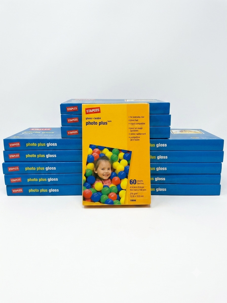 13 PACKS + 1 STAPLES PHOTO PLUS GLOSS PAPER/60 SHEETS/4" X 6" BRAND NEW SEALED