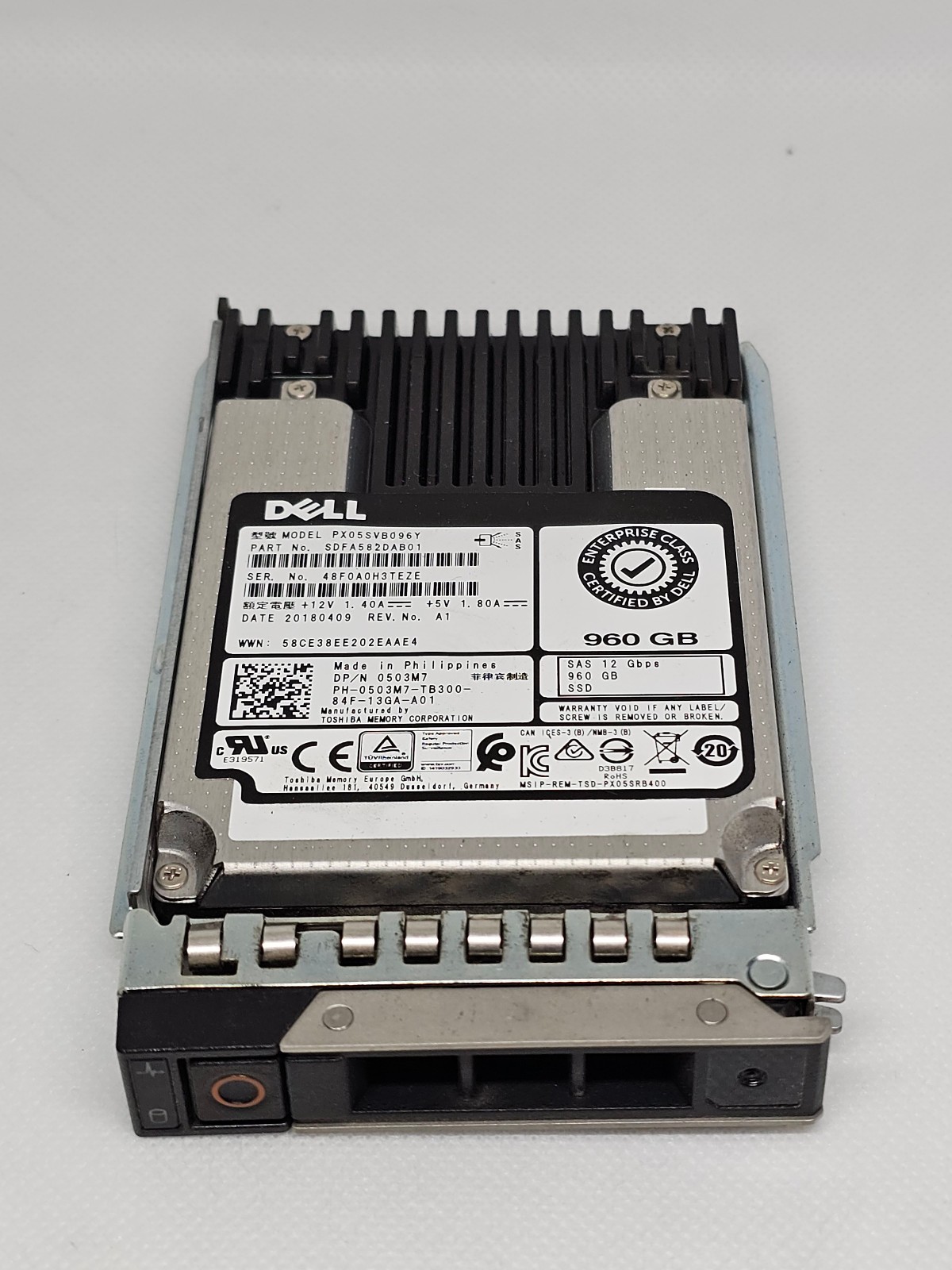 Dell PX05SVB096Y 960GB 2.5" 12Gb/s Mixed Use SAS SSD W/Caddy Dell P/N: 0503M7