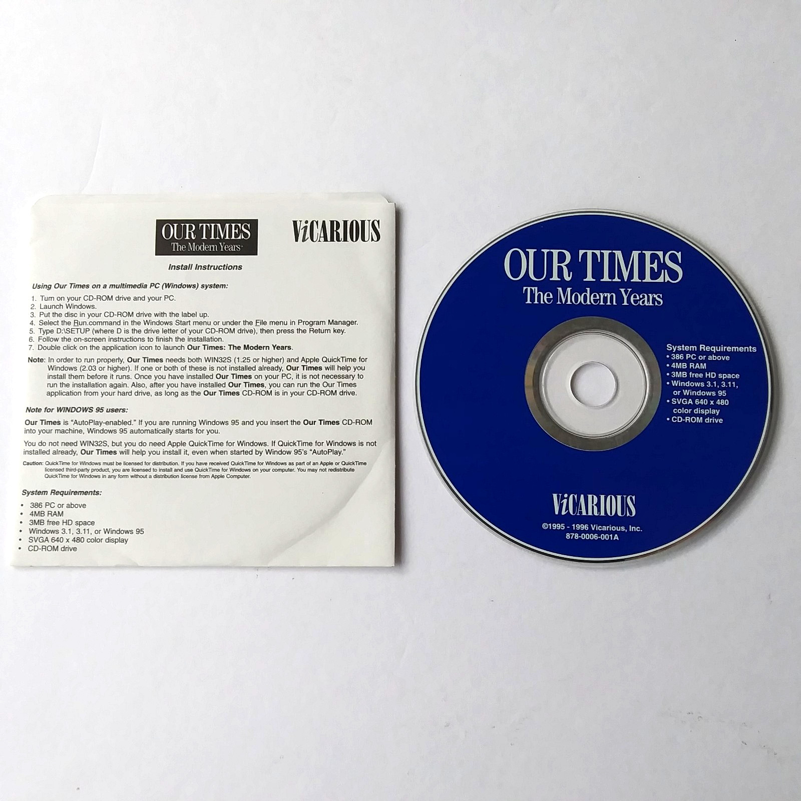 Our Times The Modern Years CD-ROM Vicarious History Multimedia Windows 95 PC