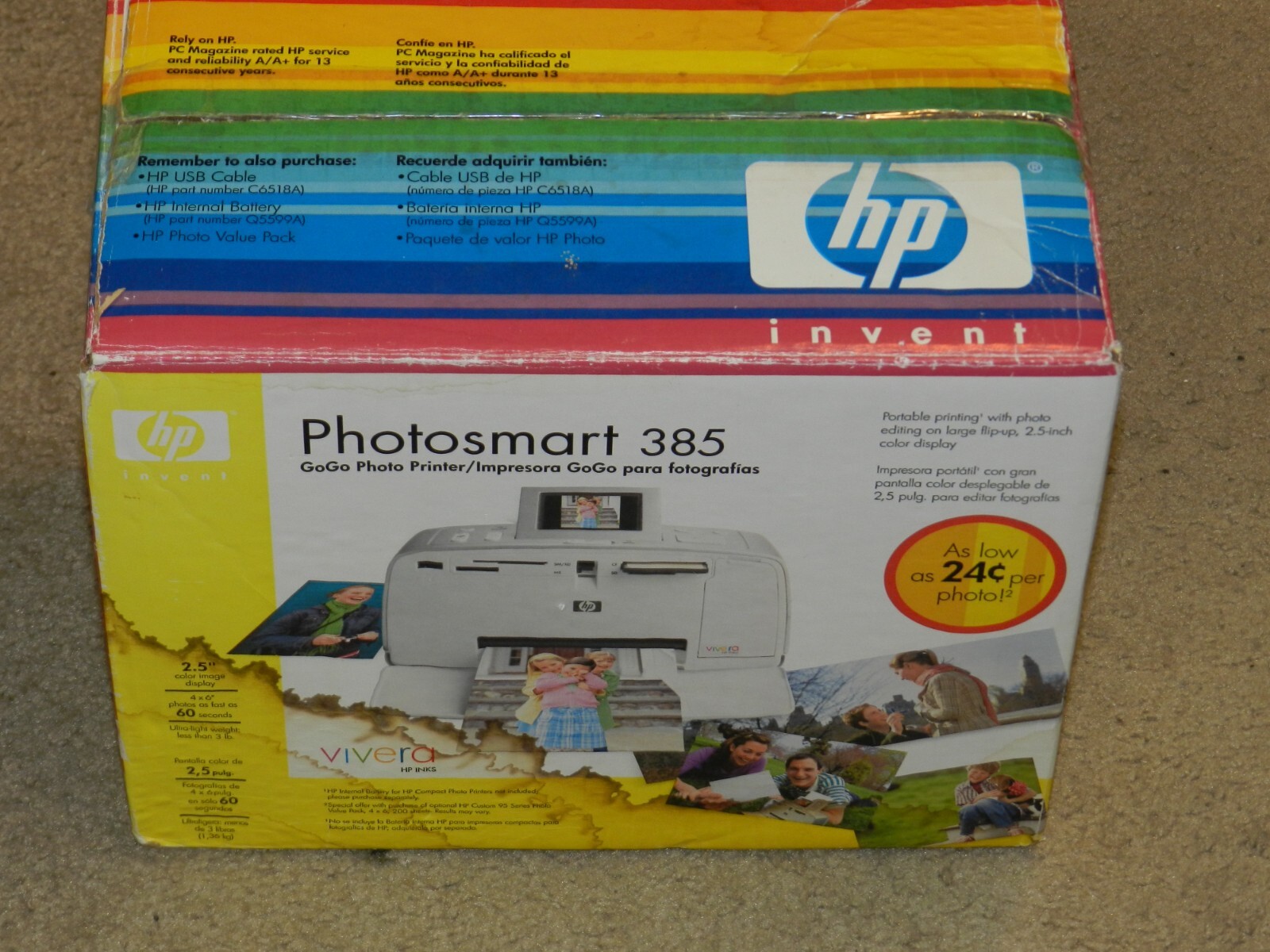 HP PHOTOSMART 385 GOGO Digital PHOTO Inkjet PRINTER Q6387A NEW