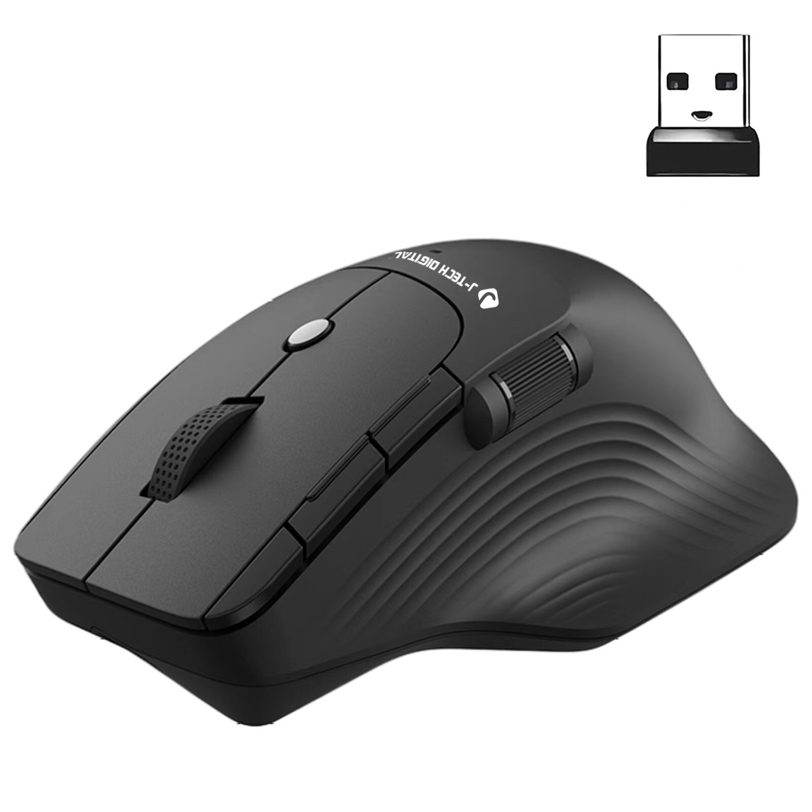 J-Tech Digital Wireless Ergonomic Mouse w/ Side Thumb Scroll Wheel Adjustable