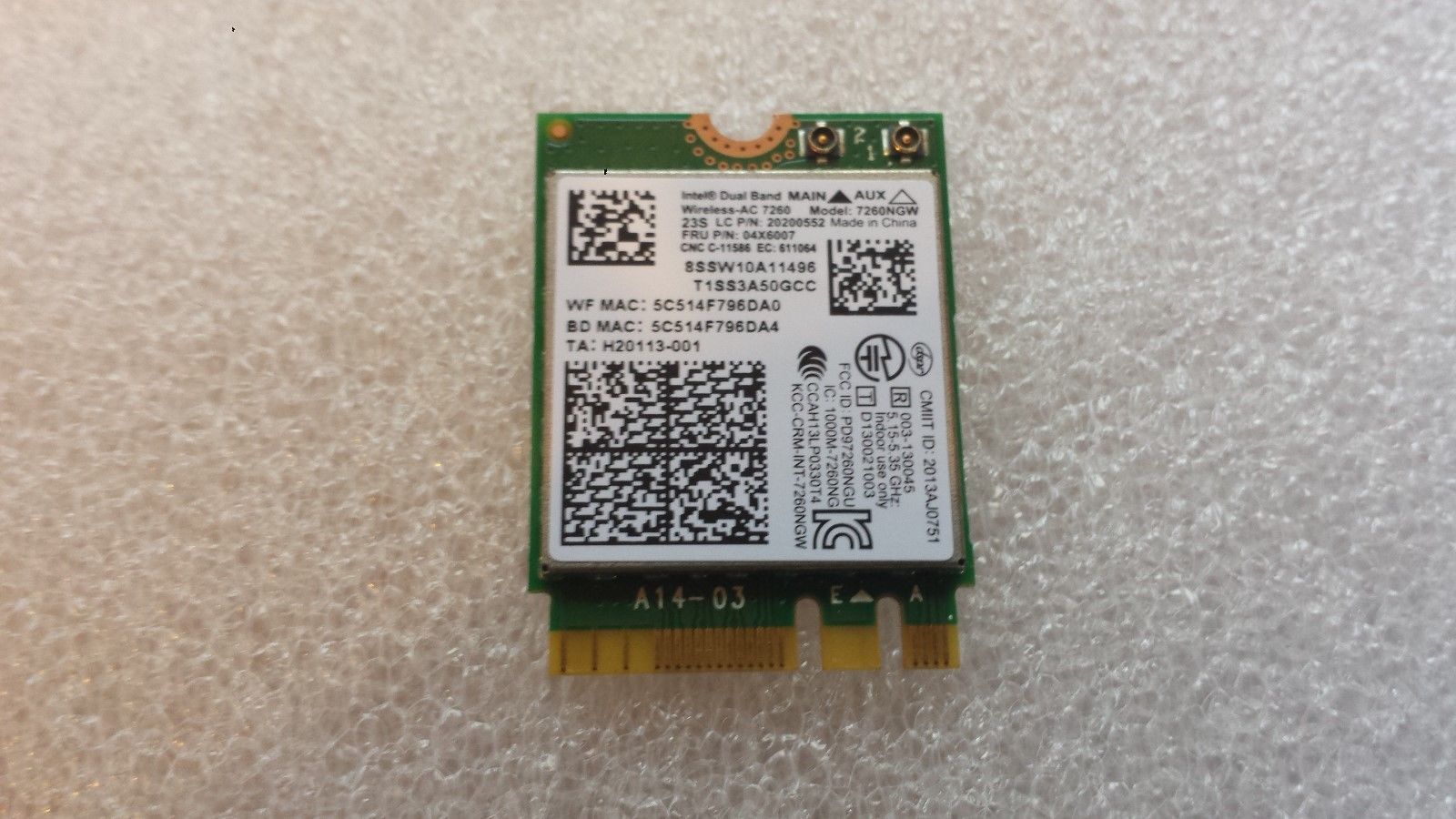 TOSHIBA TERCRA Z50-A WiFi Bluetooth Wireless Card PA5125U-1MPC TESTED GOOD