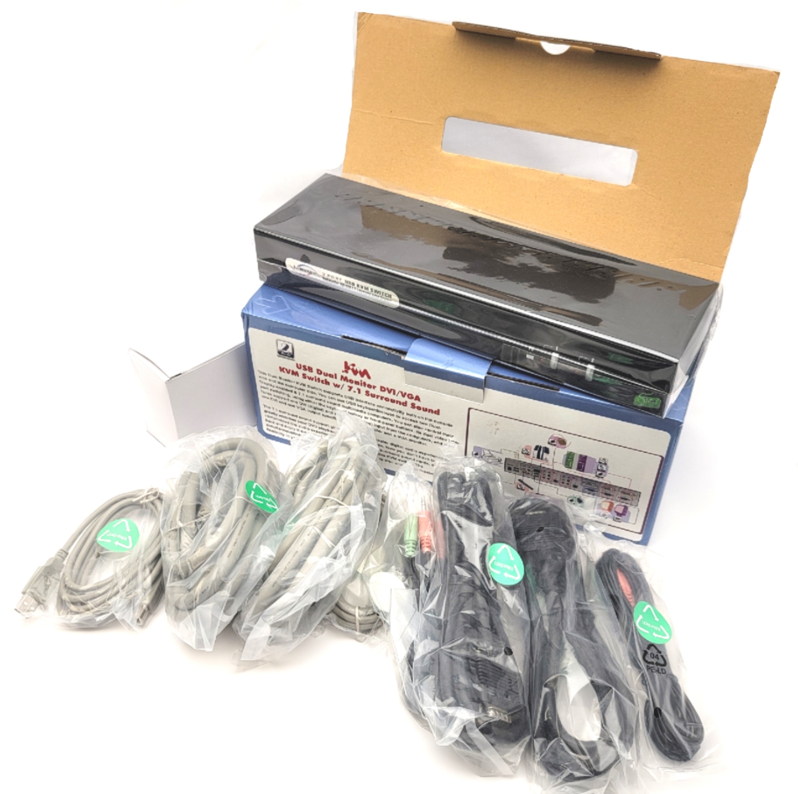 LinksKey LDV-DM712AUSK 2-Port USB KVM Switch With Cables Dual Monitor DVI+VGA