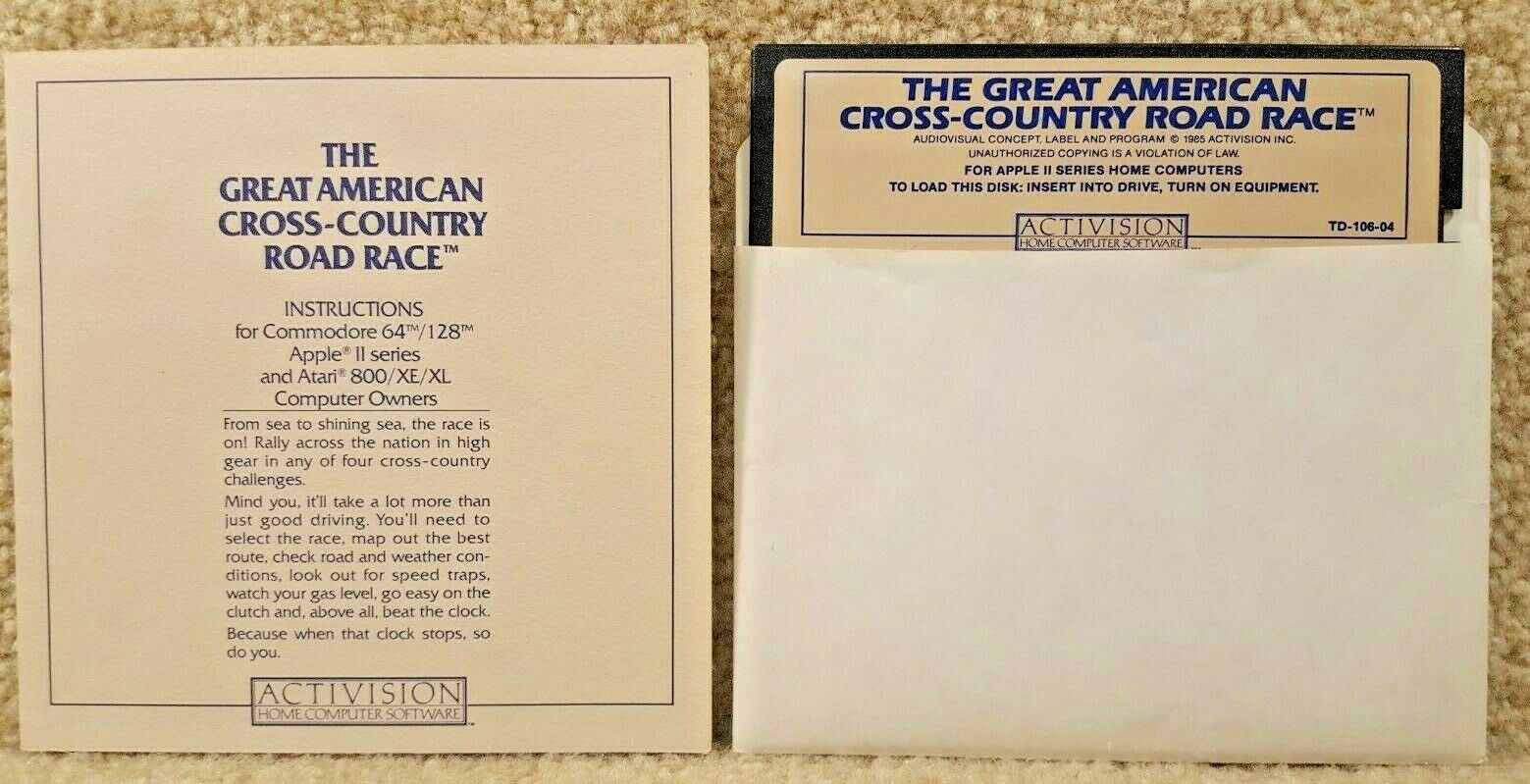 Vintage 1988 Apple IIe IIc Activision The Great American Cross Country Road Race