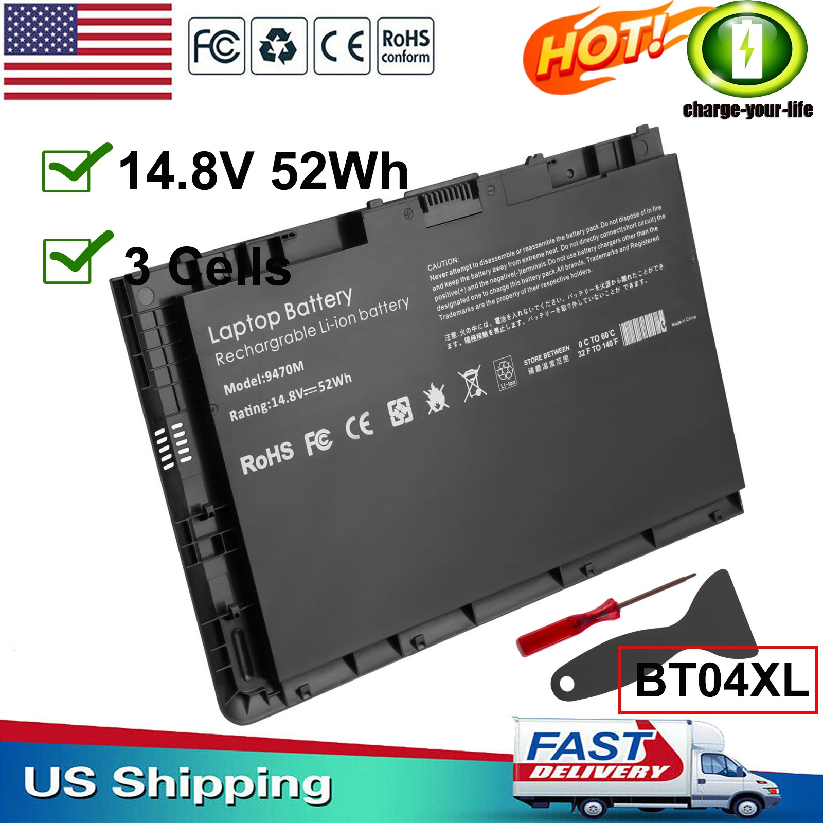 ✅BT04XL Laptop Battery For HP EliteBook Folio 9470M 9480M HSTNN-DB3Z HSTNN-110C
