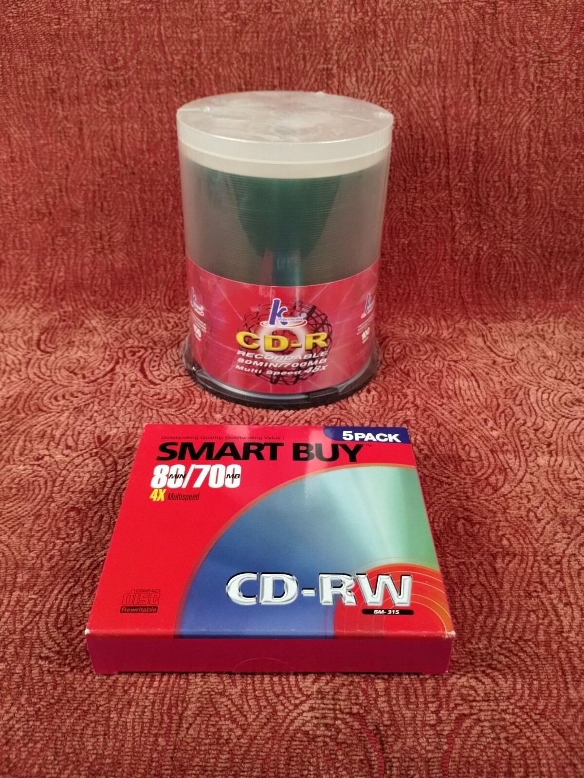 Blank CD Lot Of 2, K Hypermedia CD-R (100 Disc), Smartbuy CD-RW (5), 80min/700mb