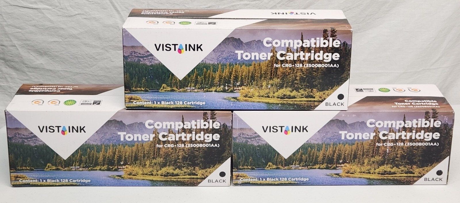 3-Pack Vista Ink CRG-128 Premium Black Toner Cartridges