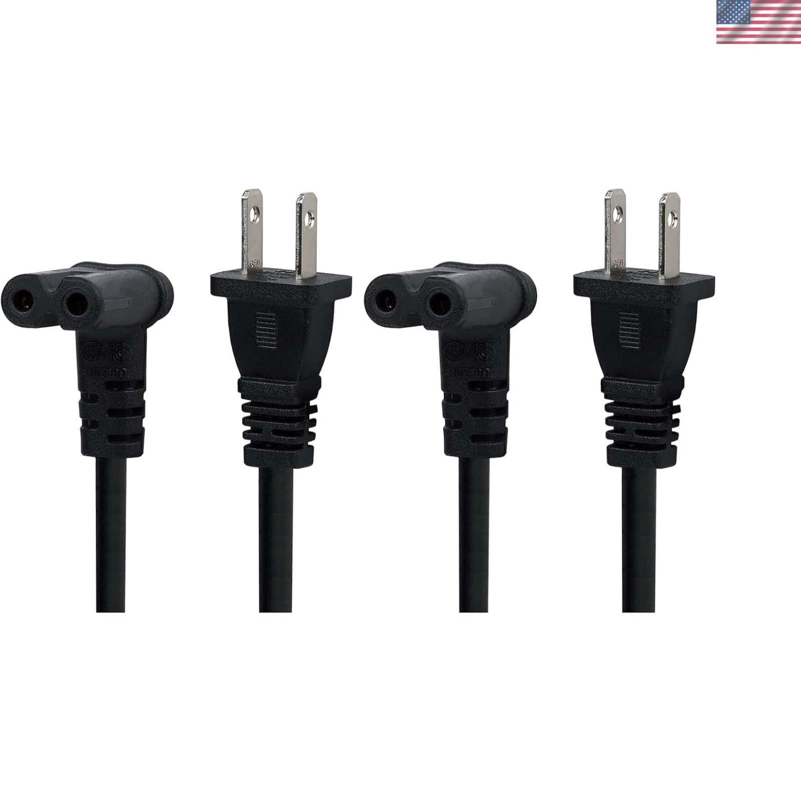 6ft IEC 320 C7 Power Cord - 2 Prong Right Angle & Down Angle - Pack of 2