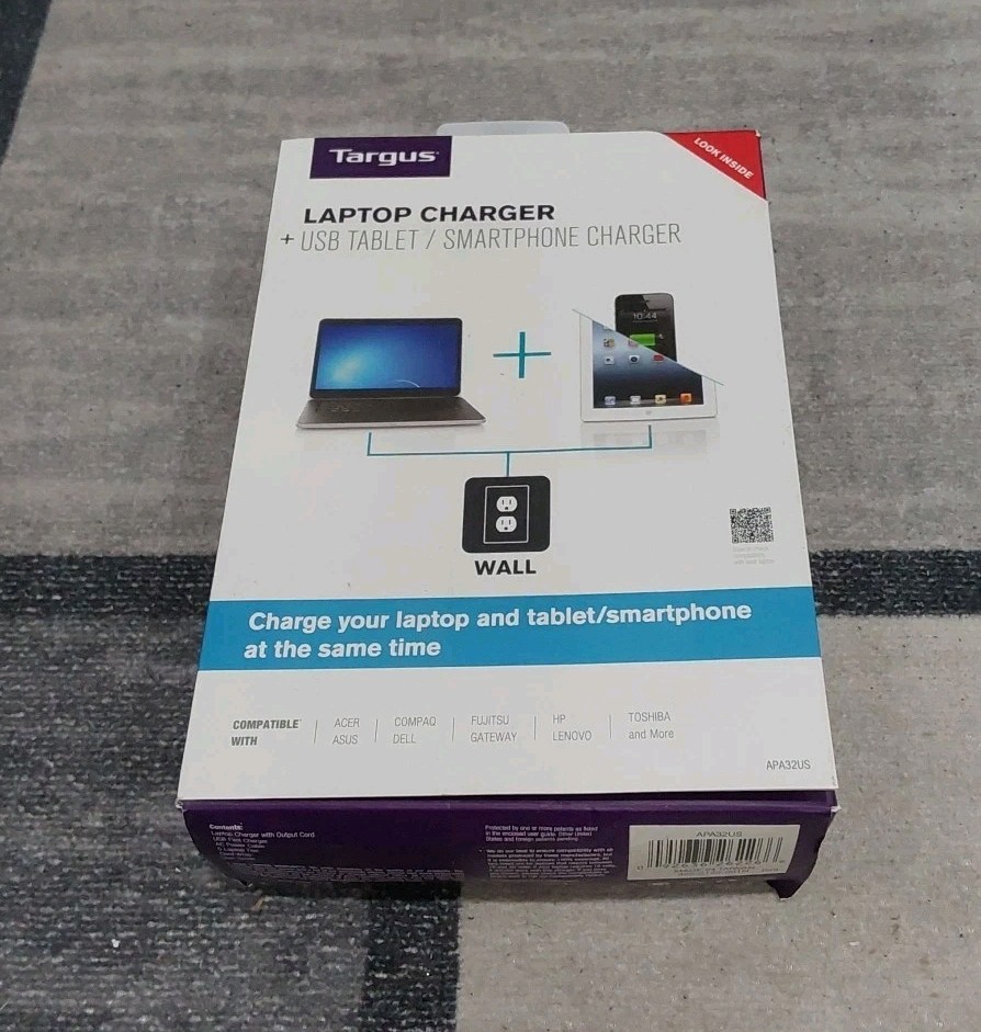 Targus Laptop Charger + USB Tablet/Smartphone Charger NEW