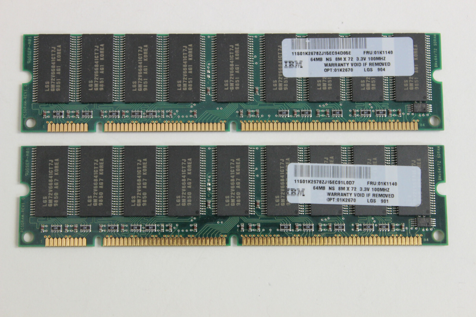 IBM 01K1140 01K2670 64MB 3.3V 100MHZ ECC DIMM MEMORY MODULE  QTY 2