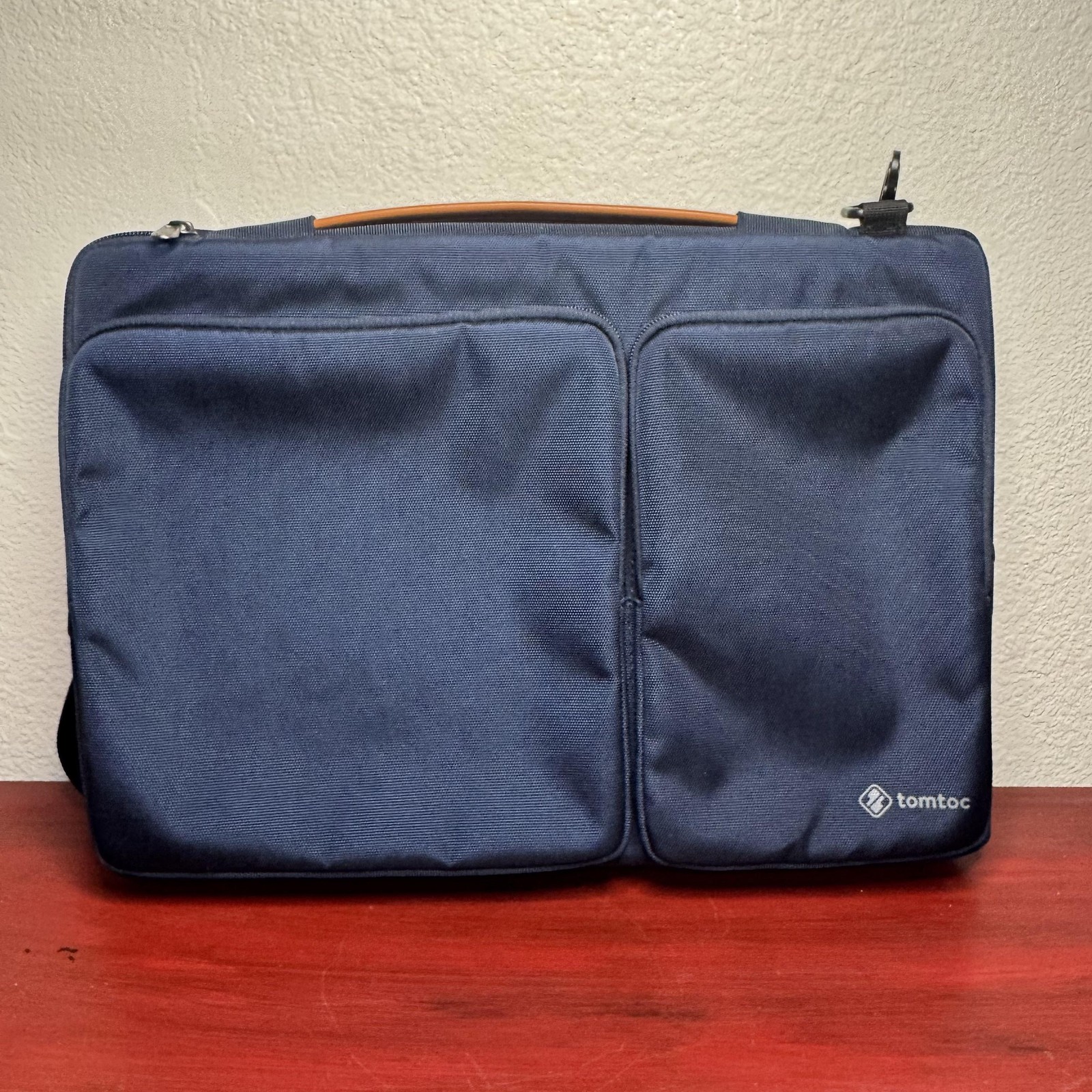 tomtoc Laptop Briefcase Shoulder Bag Navy Dual Front Pockets Padded Strap Plush