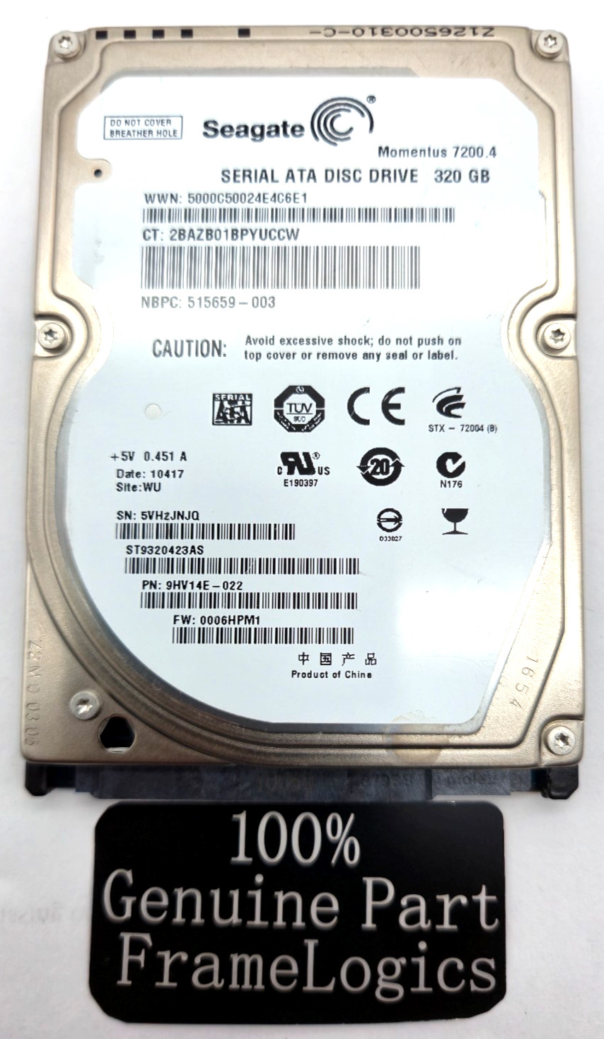 Seagate Momentus 7200.4 320GB 2.5" HDD Working & Wiped Clean