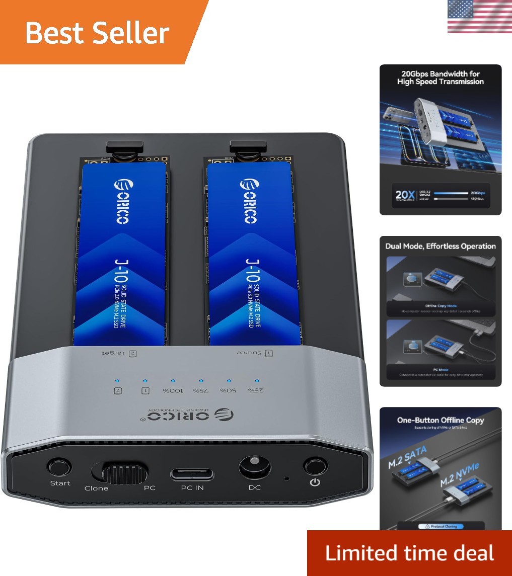High-Speed 20Gbps NVMe Dock with Toolless SSD Swapping & Offline Cloner