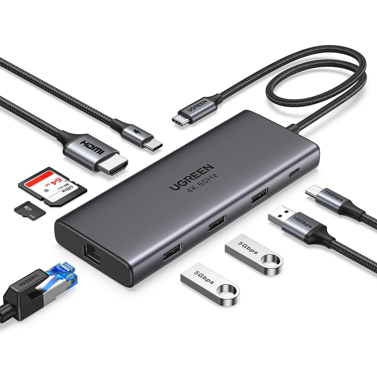 9-in-1 USB-C Hub, 10Gbps Data Transfer, 4K HDMI, Multiport Adapter, Fast Chargin