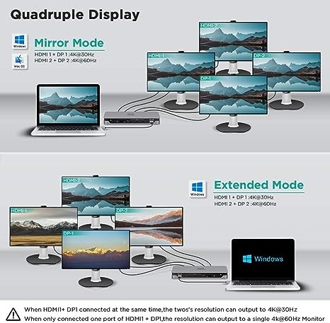 Gray - Docking Station, QGeeM USB C Laptop Docking Station Dual Monitor