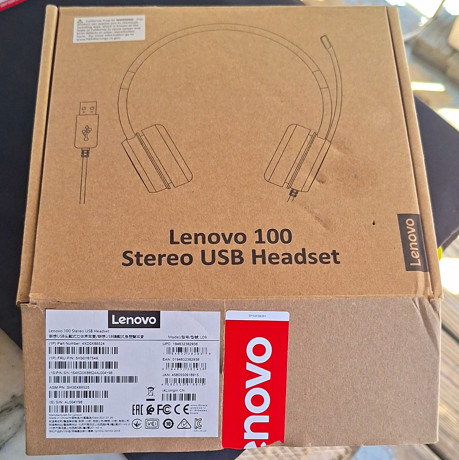 Lenovo 100 Stereo USB Headset Boom Mic On-Ear Headphone Open Box Never Worn New
