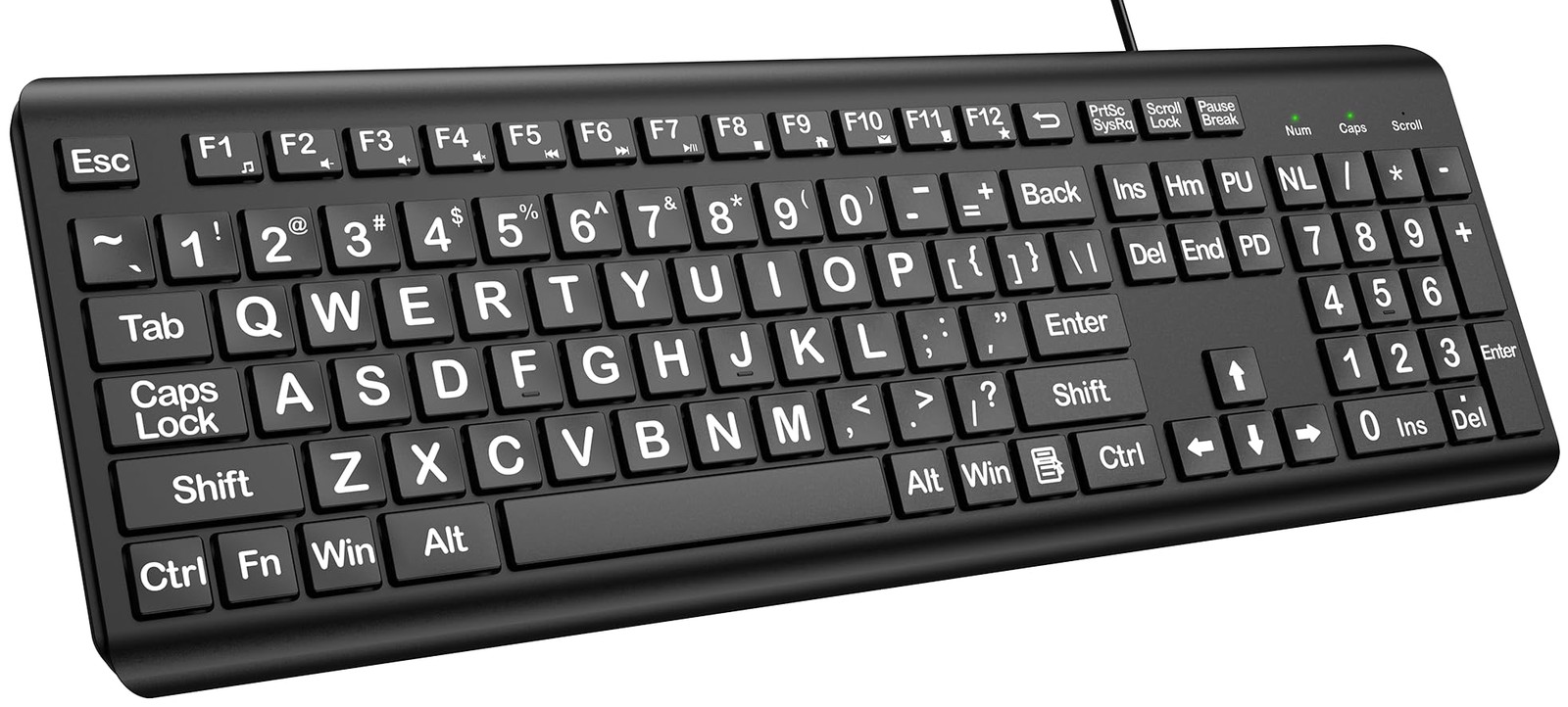 EDJO Large Print Computer Keyboard, Wired USB Full Size Quiet Keyboard Black