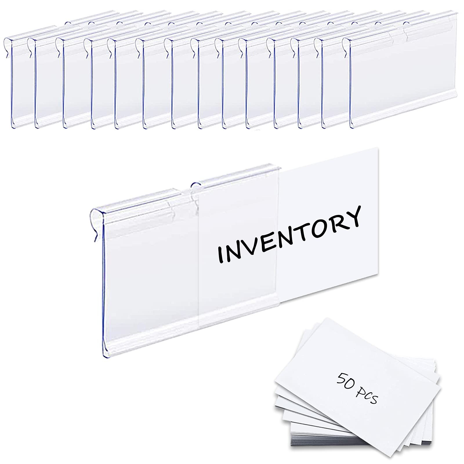50PCS Basket Bin Labels Clip On, Clear Plastic Labels for Storage Bins, Wire She