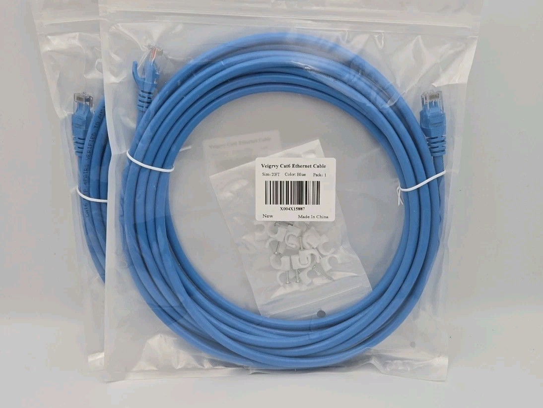 2-Pack 20FT Cat6 Ethernet Cable Blue High Speed LAN Network Patch NEW