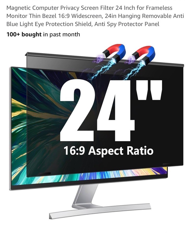 Magnetic Computer Privacy Screen 24 inch, Hanging Privacy Screen for Computer...