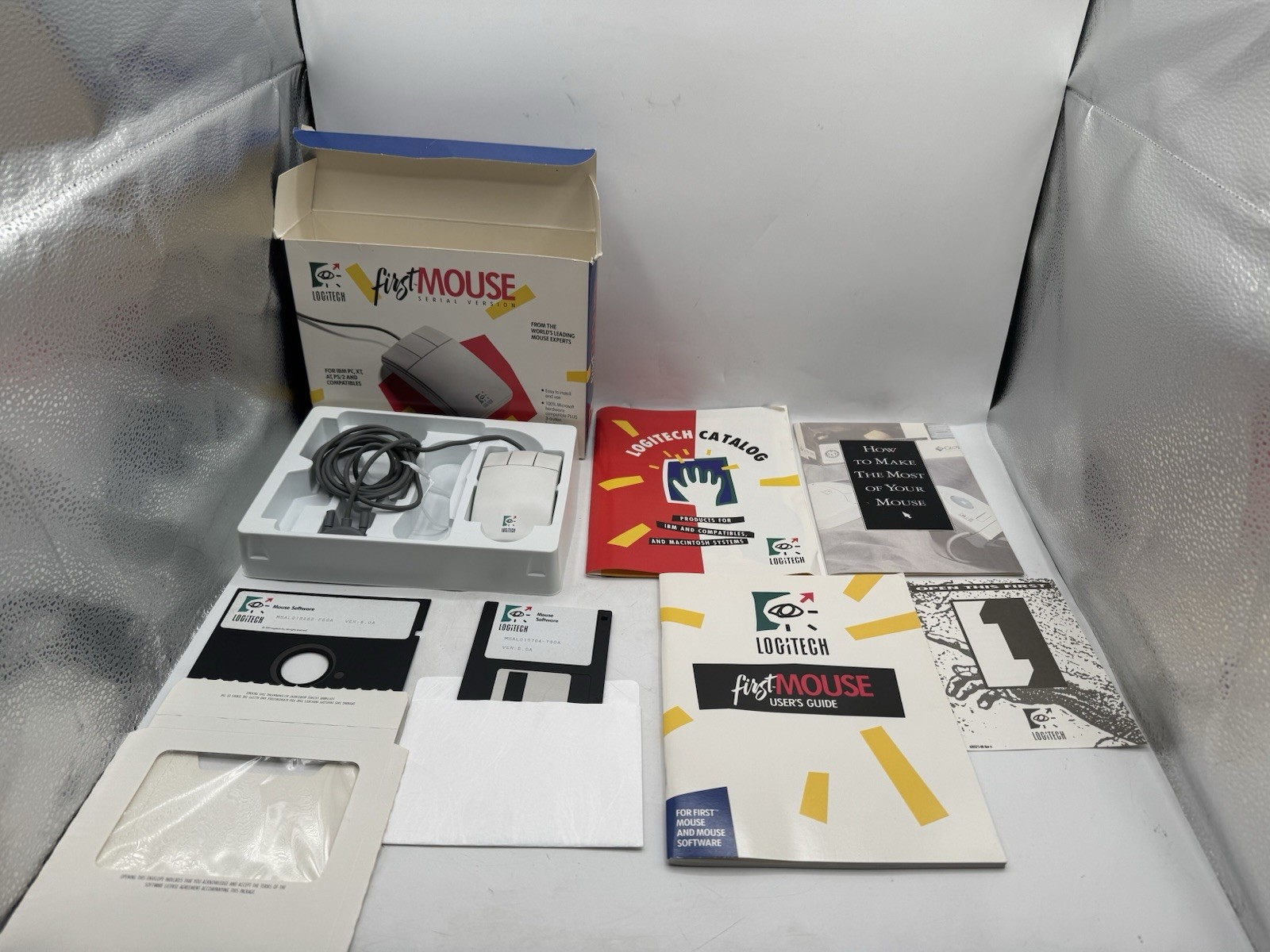 Vintage Logitech Pilot Mouse Serial Version Trackball Model M-MD15 W/Orig. Box