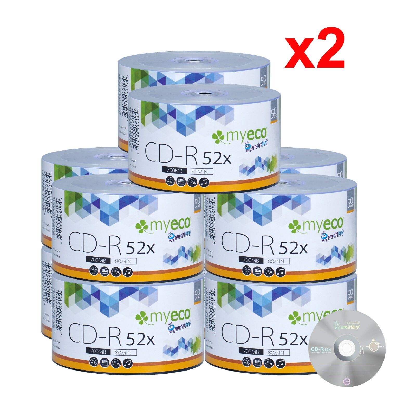 1000 Pack MyEco CD-R CD 52X 700MB 80Min Economy Logo Blank Recordable Media Disc