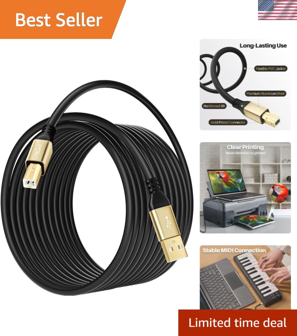 USB Printer Cable 25FT, Extra Long Type 2.0 A Male to B Male Scanner Cord, Hi...