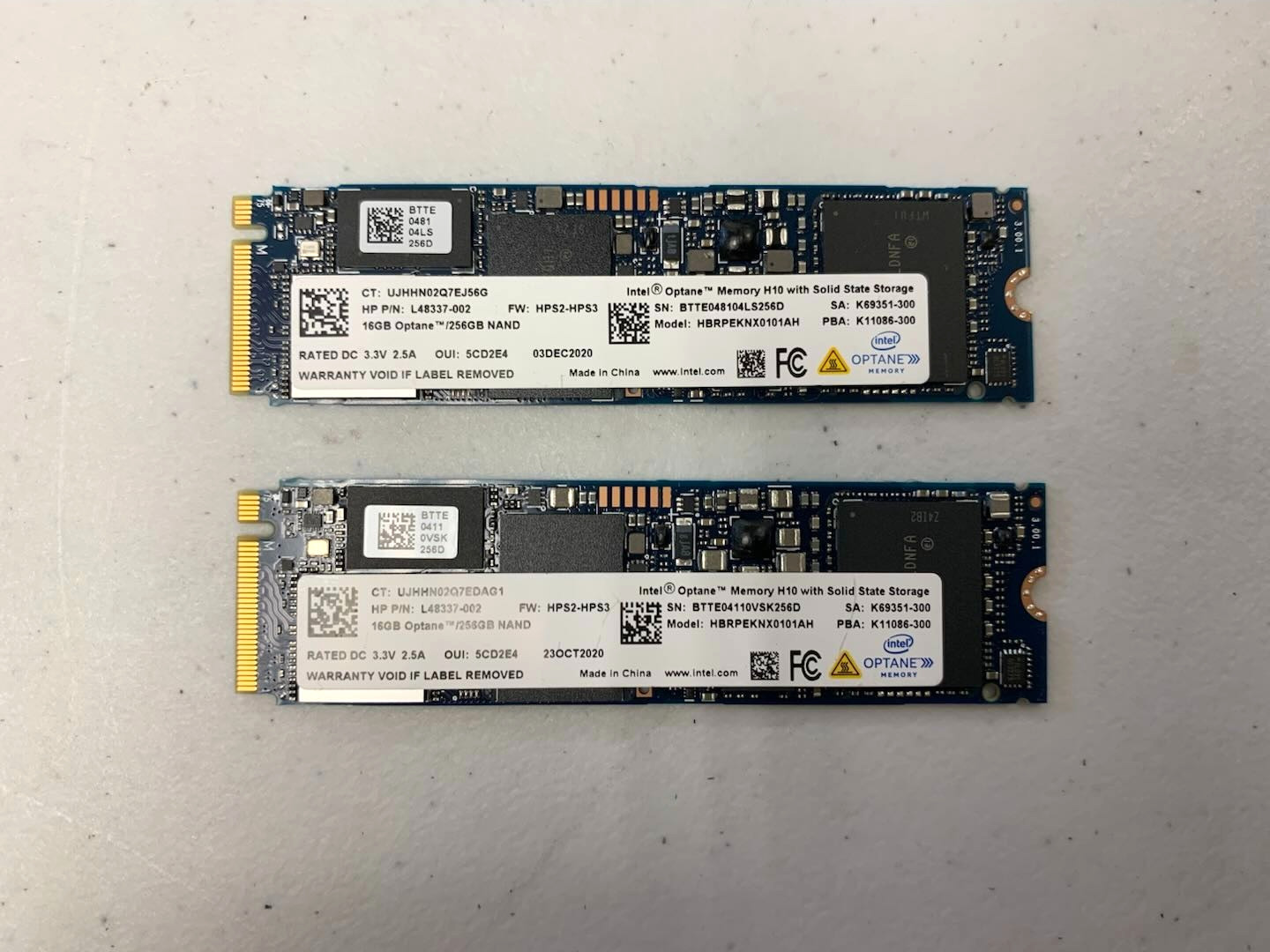 2 × Intel 16GB Optane Memory H10 SSD 256GB NAND PCIe NVMe HBRPEKNX0101AH