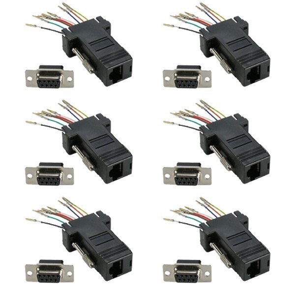 6x DB9 9-Pin RS232 Serial Port Female to RJ45 Female Network Adapter 8P8C Black
