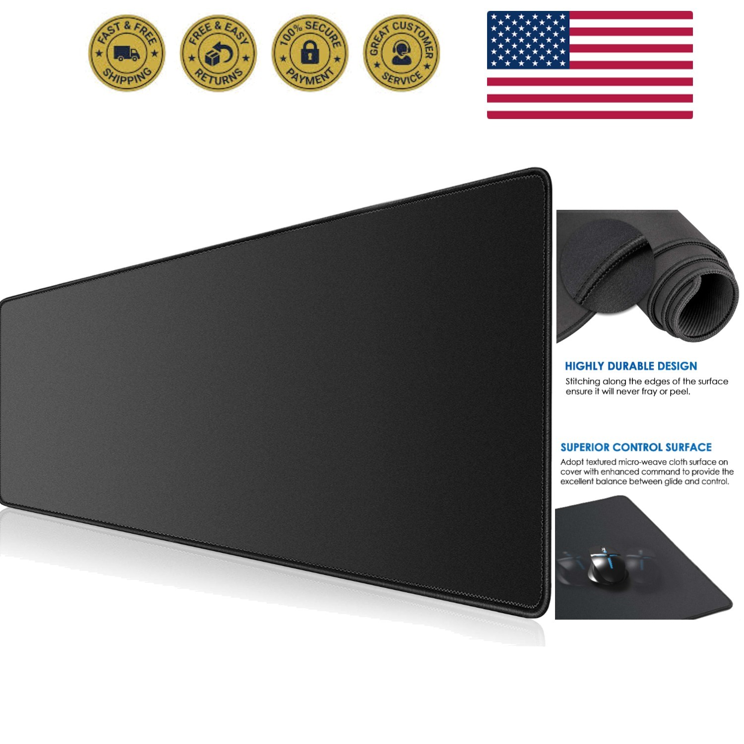 Large Gaming Mouse Pad Desk Mat, Superior Micro-Weave Cloth for Precise Mouse...