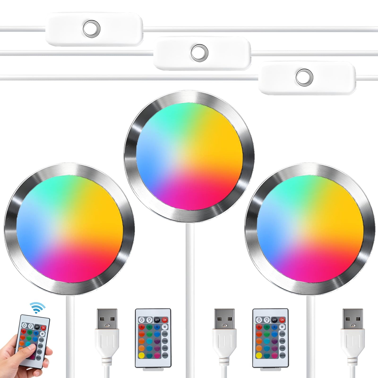 BambooSegD 3PCS Remote Control RGB Light LED Small, New 3 PCS