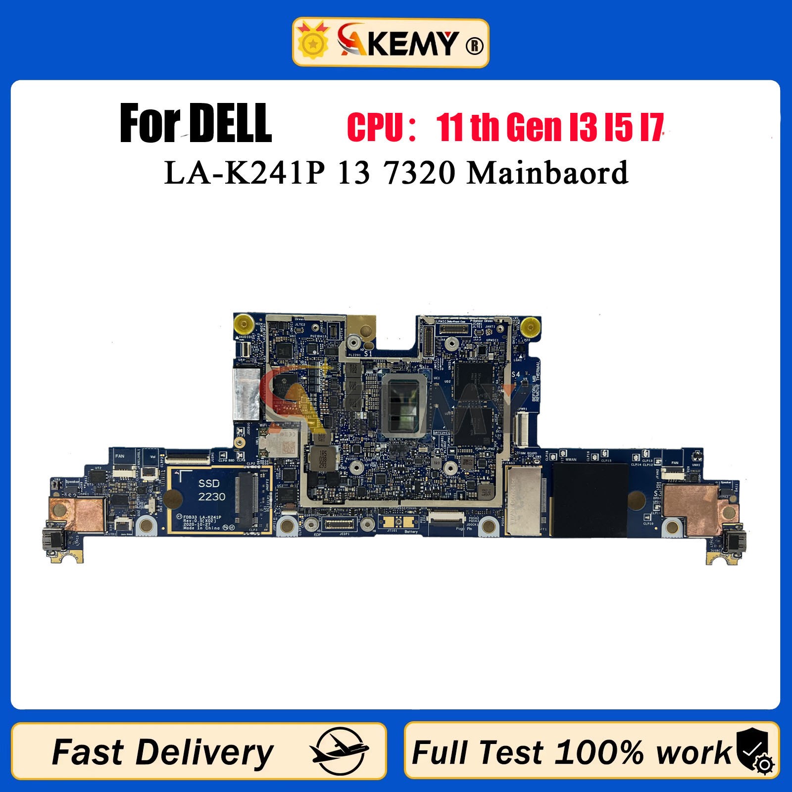 For DELL Latitude 13 7320 Notebook Mainboard LA-K241P i5 i7 0TNW0H 0H239K 0P00J4