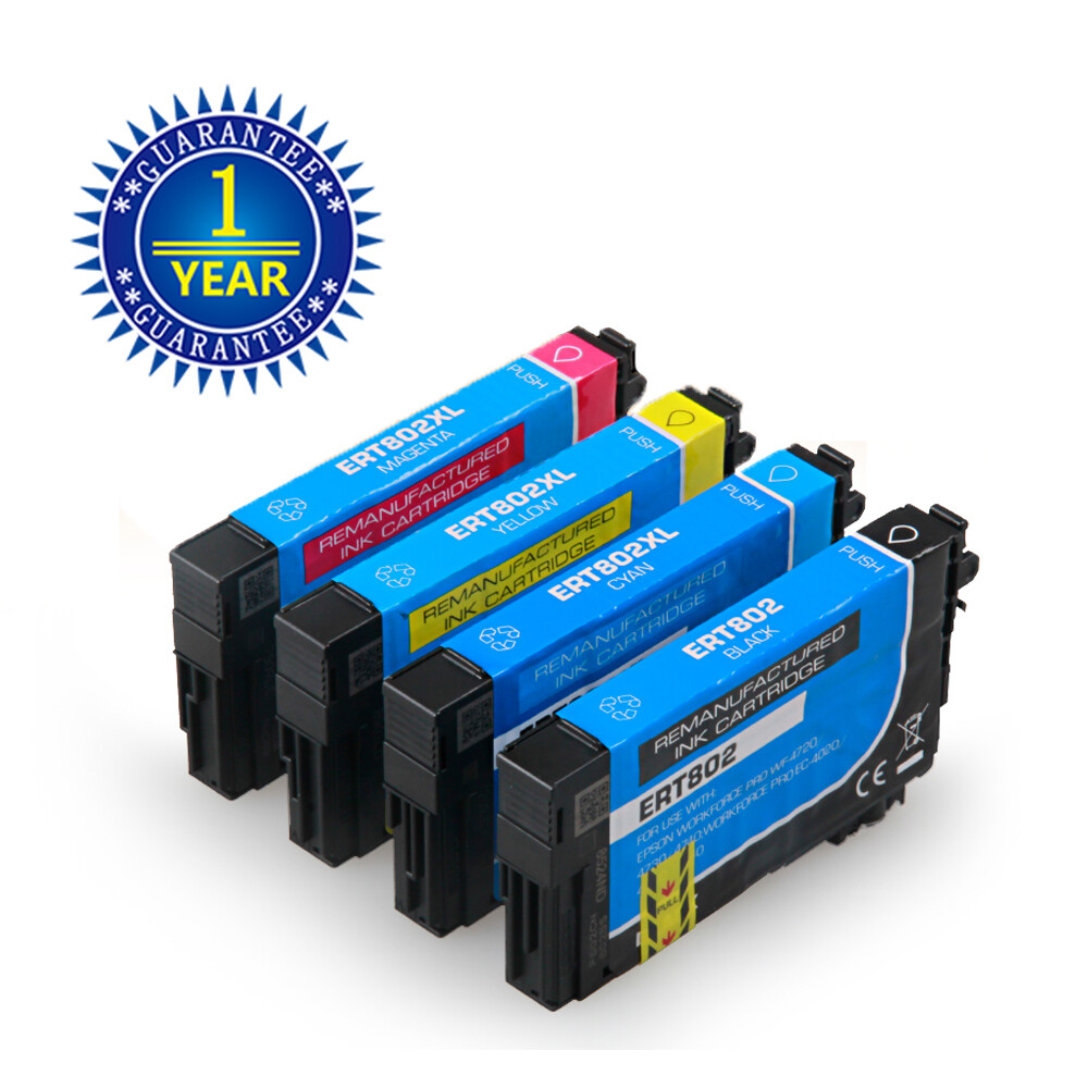 4PK 802XL Ink Cartridge fits for EPSON WF-4720 4730 4734 4740 EC-4020 4030 4040