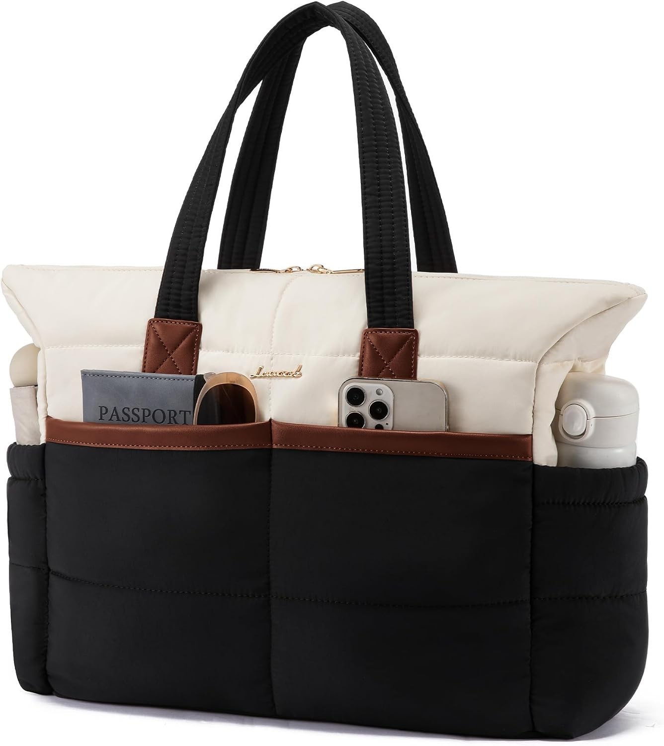 Light Puffer Tote Bag with Multi-pockets, Stylish Carry on Laptop Bags for Women