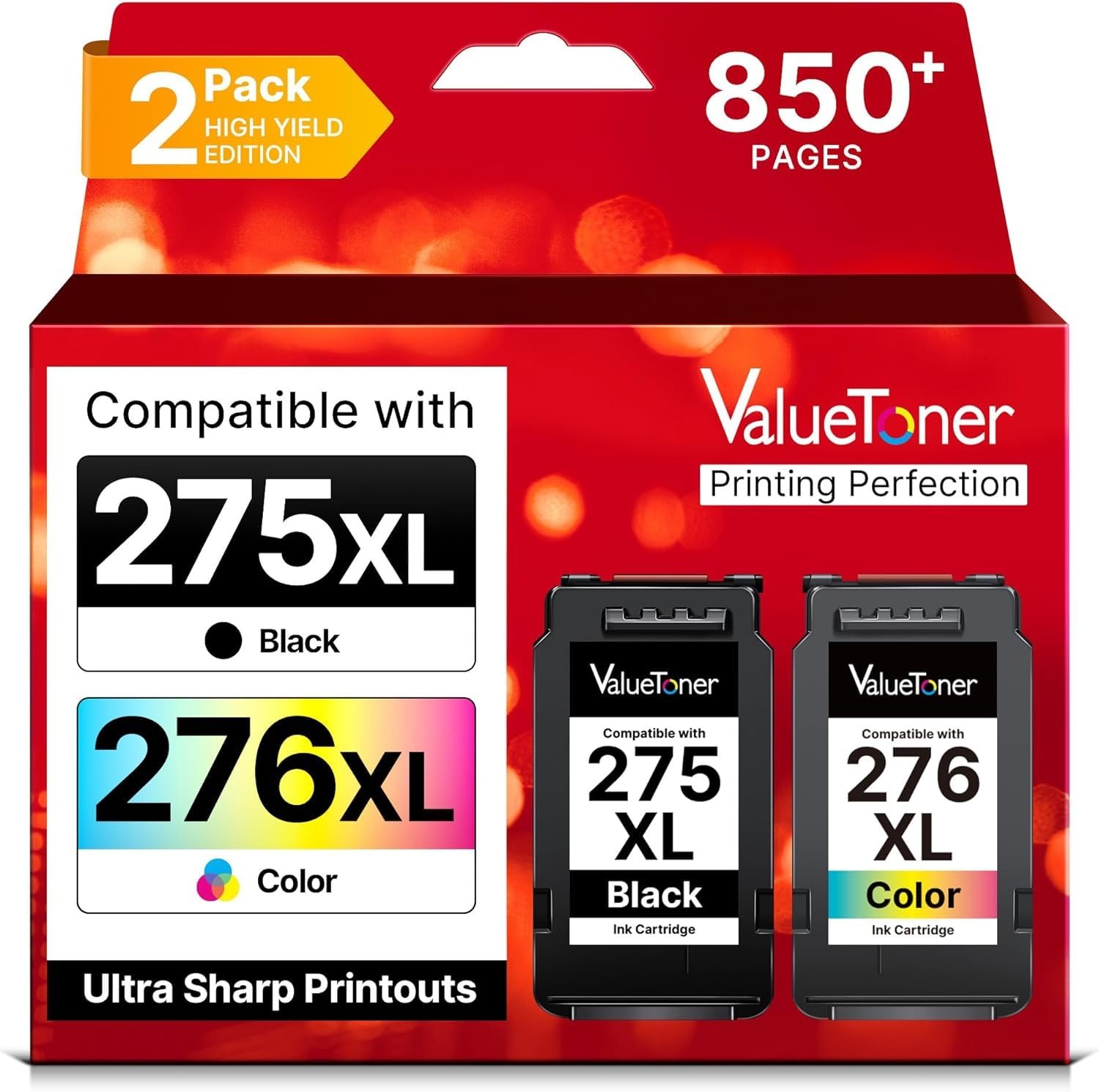 Valuetoner PG-275 CL-276 Ink Cartridges 2-Pack for Canon Pixma TR4720 TS3720