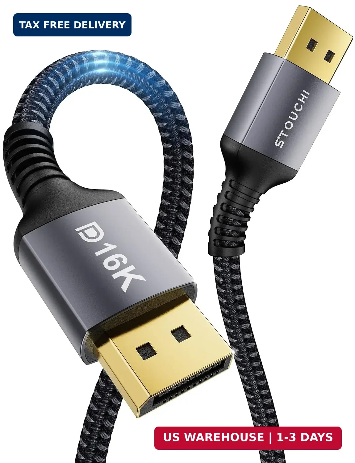 Stouchi 6.6FT VESA Certified DisplayPort 2.1 Cable 80Gbps UHBR20 DP Cord