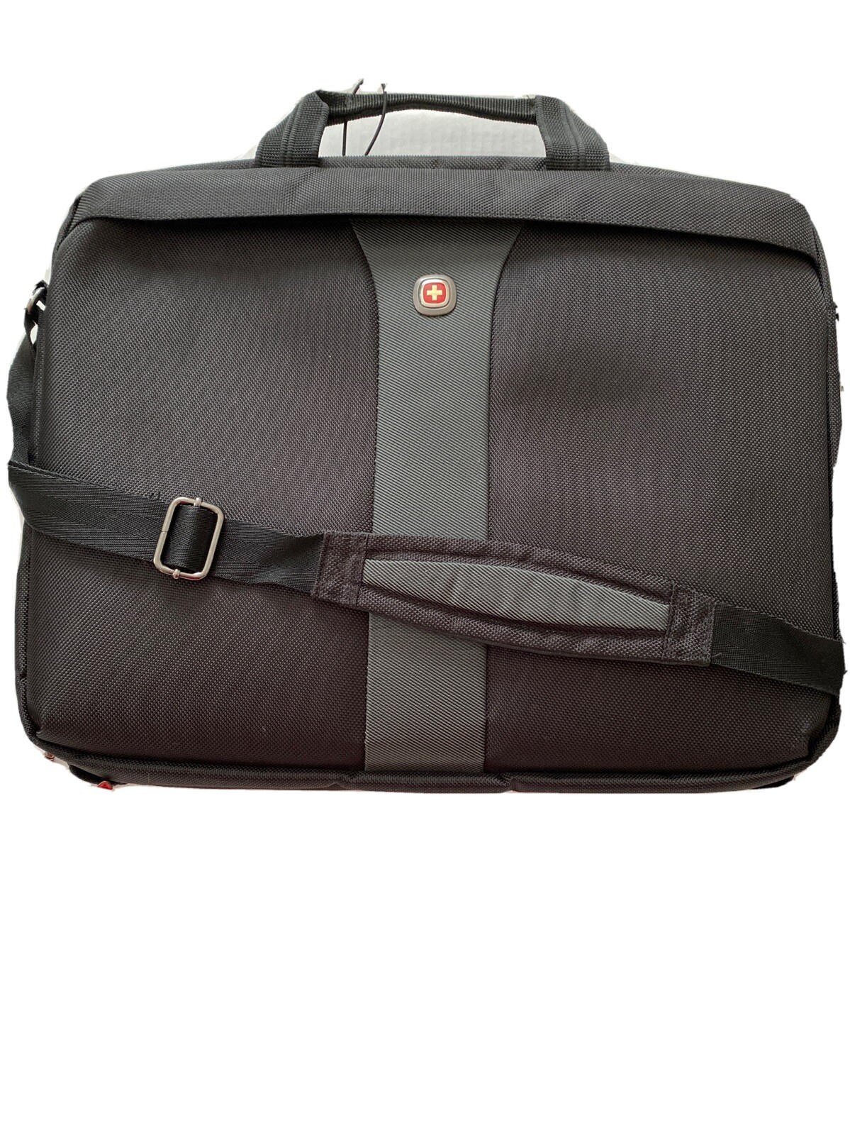 WENGER Swiss Gear Black Gray 17 In Laptop Shoulder Messenger Bag Triple Zip NWOT