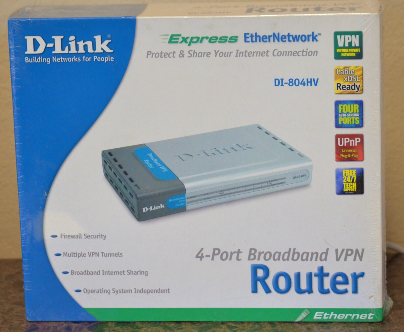 New in Box D-Link 4 Port Broadband VPN Router with Ethernet Cable DI-804HV