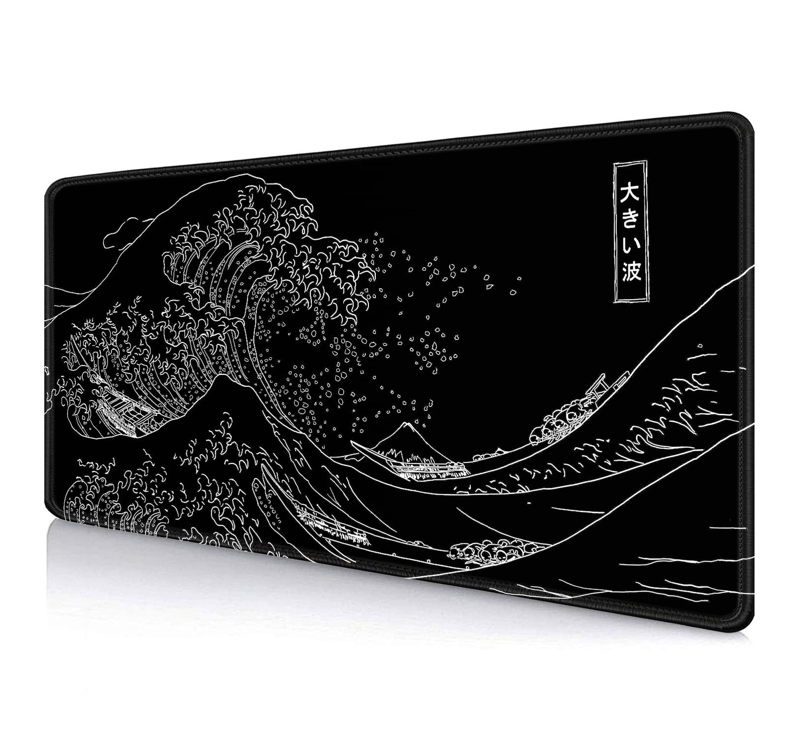 IMAYONDIA Japanese Great Wave Large Mouse Pad (35.4x15.7 in), Black Gaming Mo...