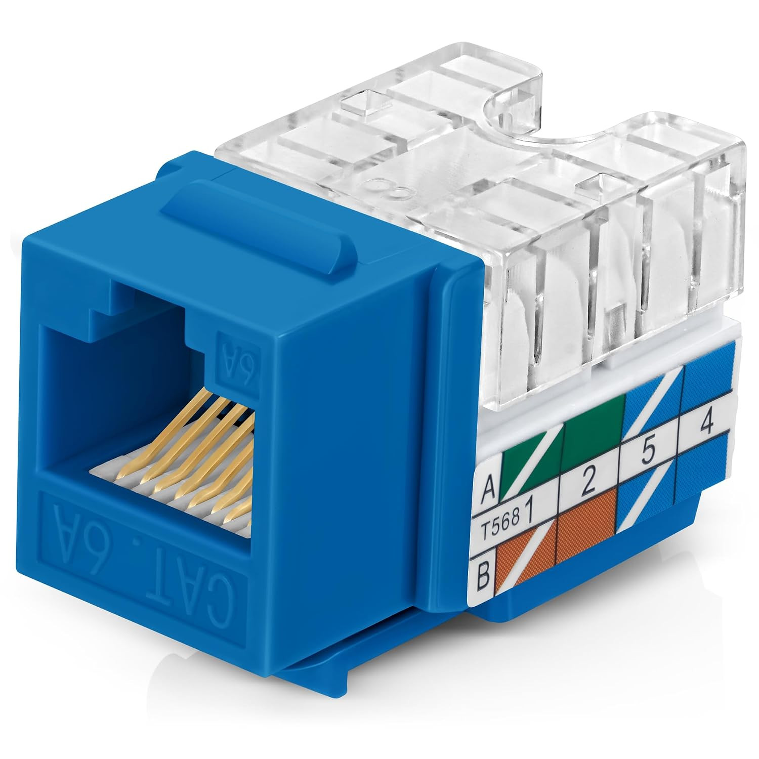 Everest 90 Degree RJ45 Cat6A Keystone Jacks Slim Profile 20-Pack Blue