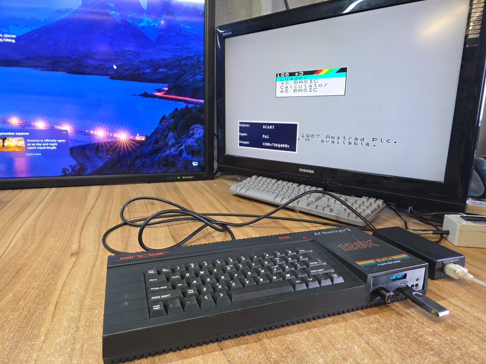 Sinclair 128K ZX Spectrum +3 with Gotek installed, USB & Power supply