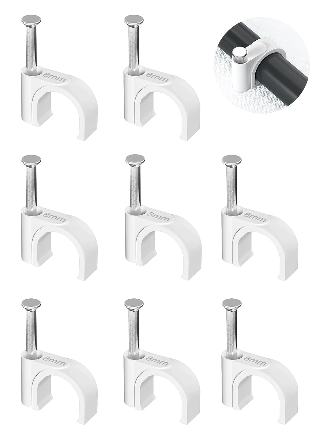 Cable Clips 100Pcs 8Mm Nail in Clips for round Ethernet Cables Wall Clips Cable