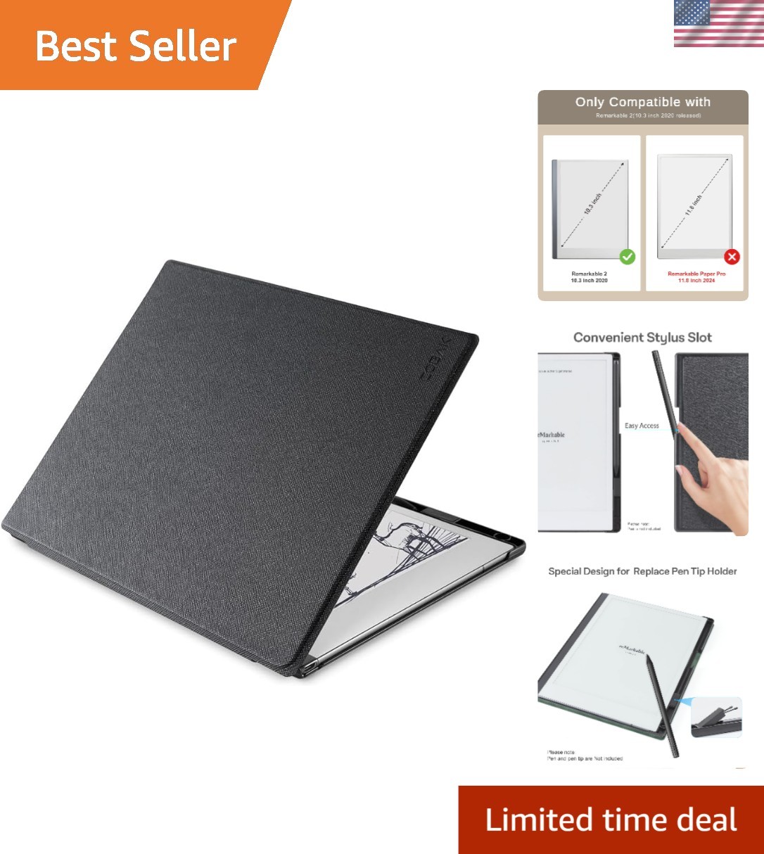 Elegant Hard Shell Protective Case with Built-in Pen Holder for Remarkable 2