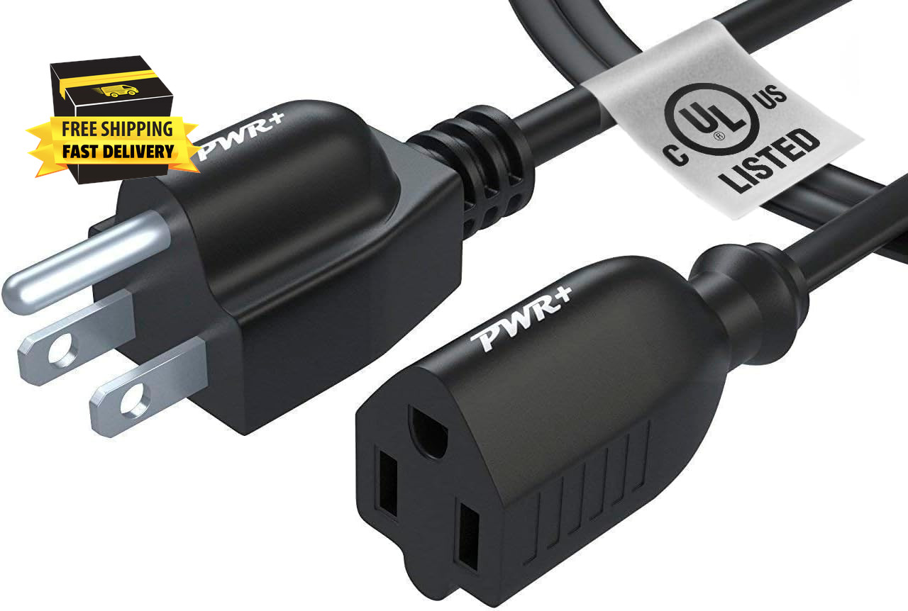3 Ft Universal Power Extension Cord Cable Extender - 18AWG NEMA 5-15P to 5-15R S