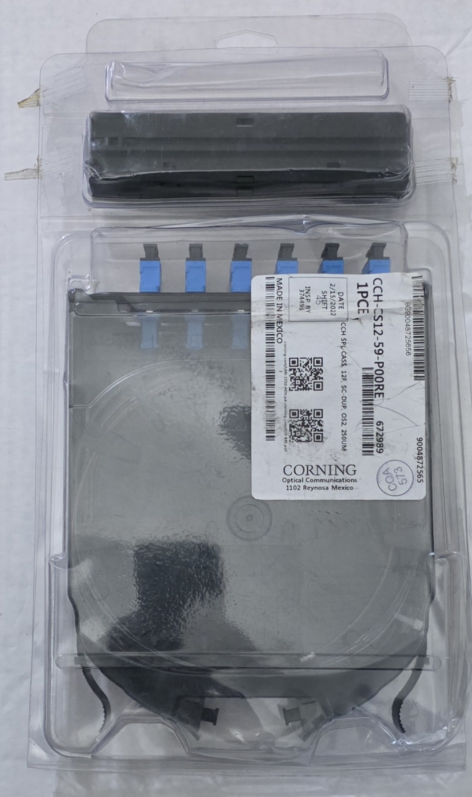 Corning CCH-CS12-59-P00RE, CCH Pigtail Splice Cassette SC UPC Duplex SM. See Des
