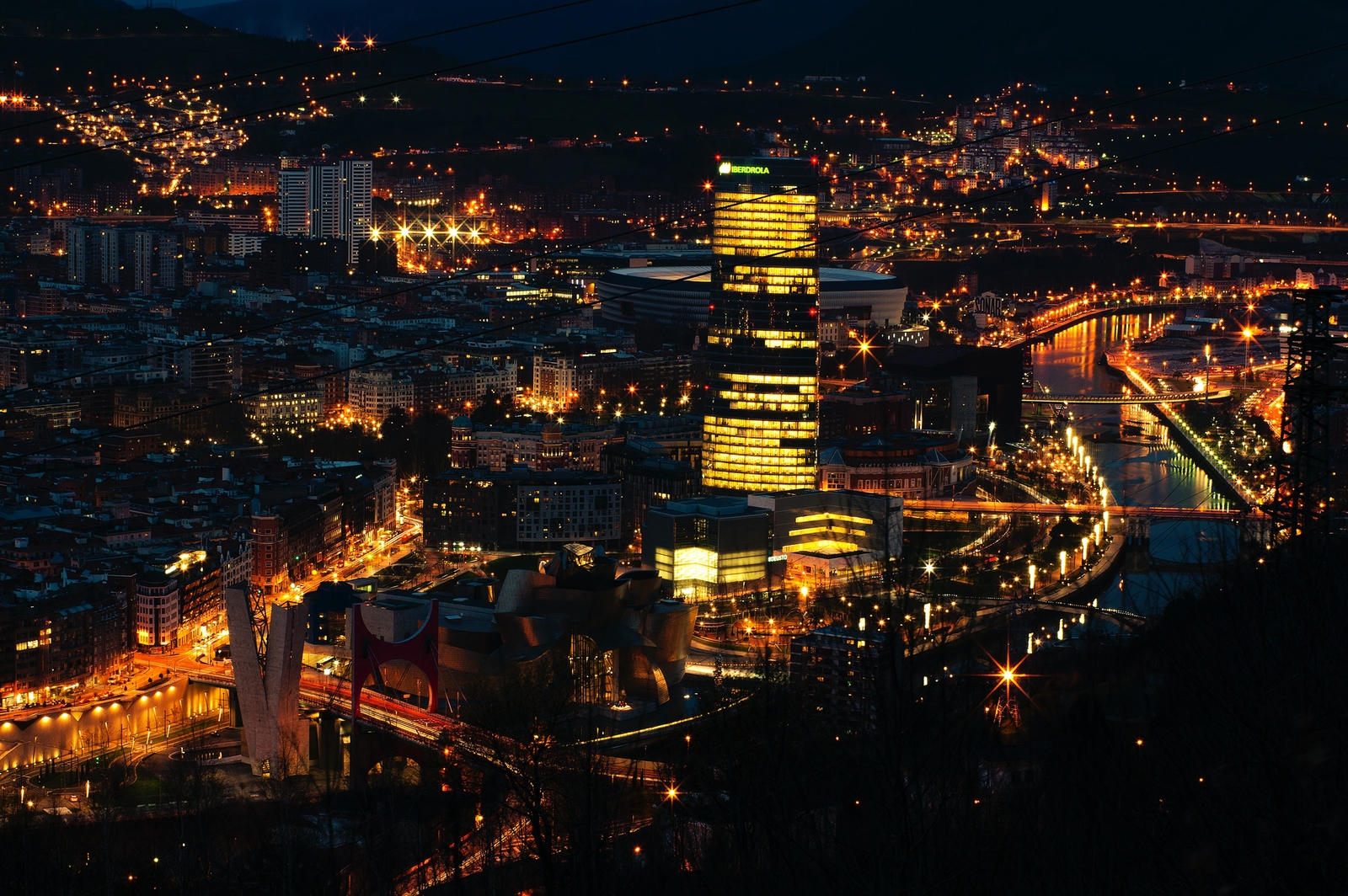 Landscape night lights spain basque country skyscraper Custom Gaming Mat Desk